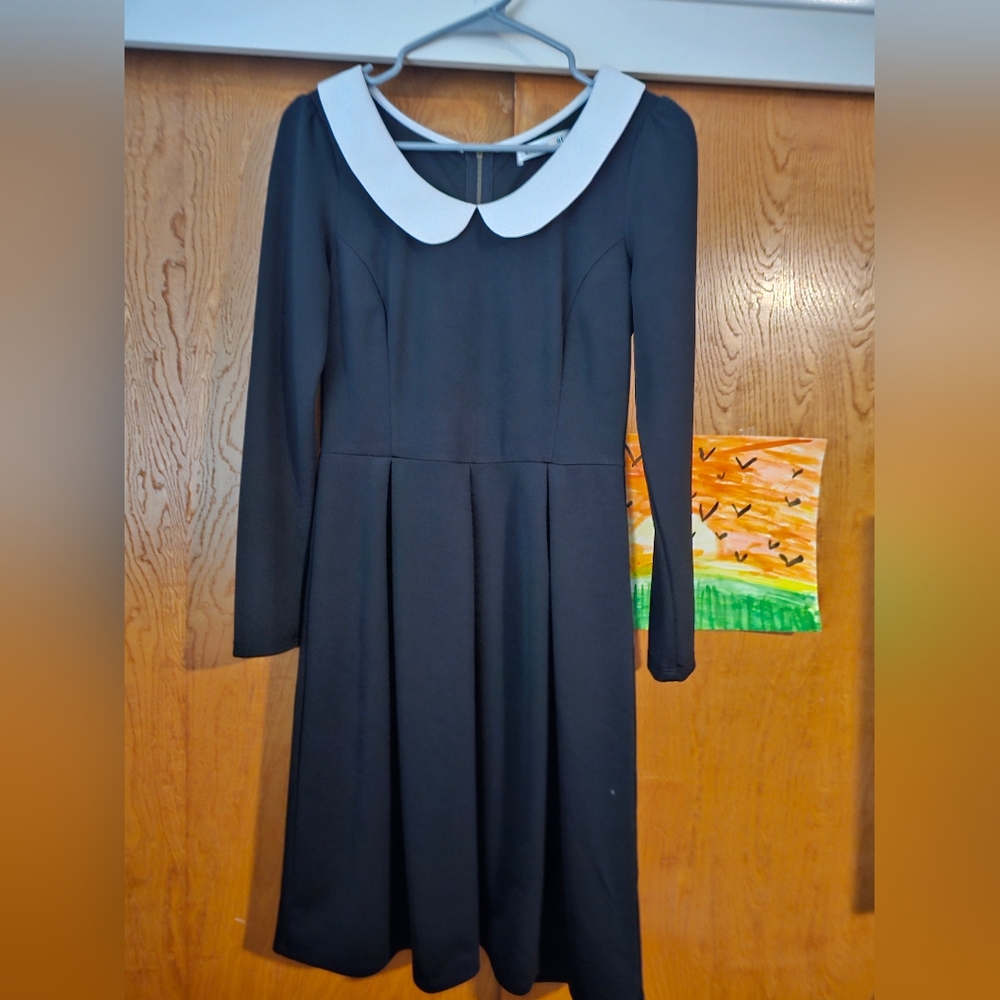 Elegant Black Dress with White Collar